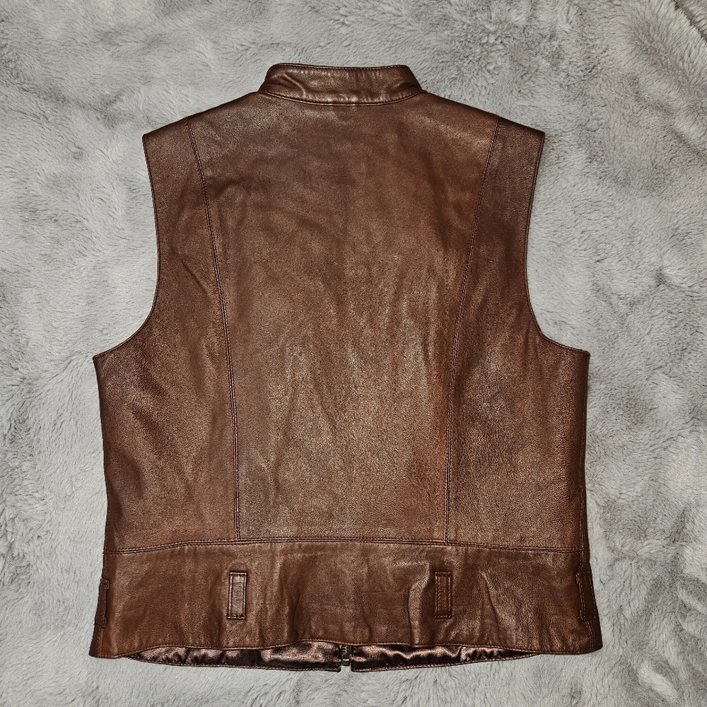 Cabi Leather Vest Women's Size Medium Brown Sleeveless Jacket Full Zip - Picture 10 of 11